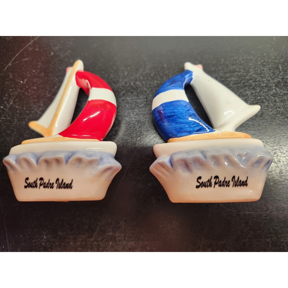 South Padre Island Sailboat Salt and Pepper Shakers Hand Painted Ceramic Set